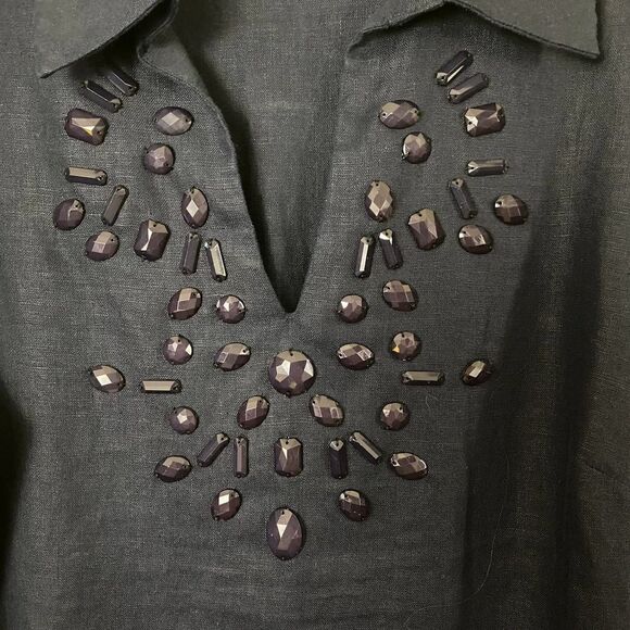 JM Collection Lined Dark Navy/Black Tunic Beaded Top Size 8 - Picture 2 of 7